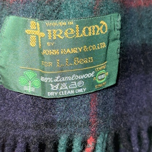 LL Bean Made in Ireland Plaid Wool Scarf - Picture 3 of 5